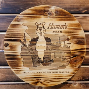 15&quot; Hamms Beer Bear Hockey Laser Engraved Round Barrel Top Display