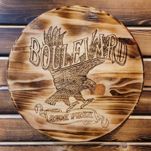 15&quot; Boulevard Motorcycles Laser Engraved Round Barrel Top Display - Wall Decoration