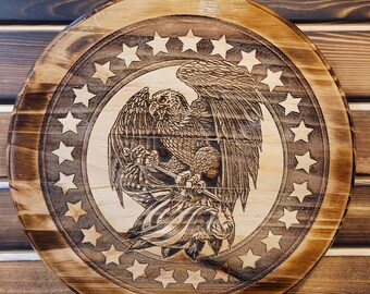 15&quot; American Bald Eagle Laser Engraved Round Barrel Top Display - Wall Decoration