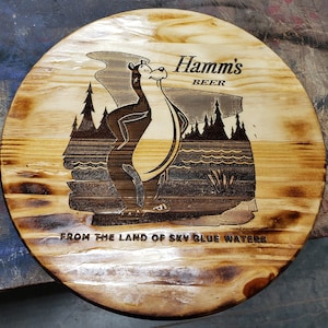 15&quot; Hamms Beer Bears Laser Engraved Round Barrel Top Display Version 1