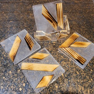 Wood Themed Epoxy Coasters - Set of 4 w/Holder