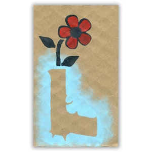 Arma com Flor Vermelha - Pintura Estêncil em Cartão