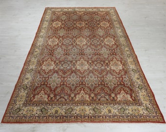 200x300 Vintage Türkischer Teppich: Roter Geometrischer Oushak Wollteppich
