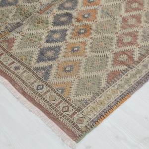 5x8 Vintage Turkish KILIM Area Rug, Oushak Rug, Handmade Wool Flatweave Carpet, Farmhouse Decor, One-of-a-Kind, Bohemian, Rustic Home Gift