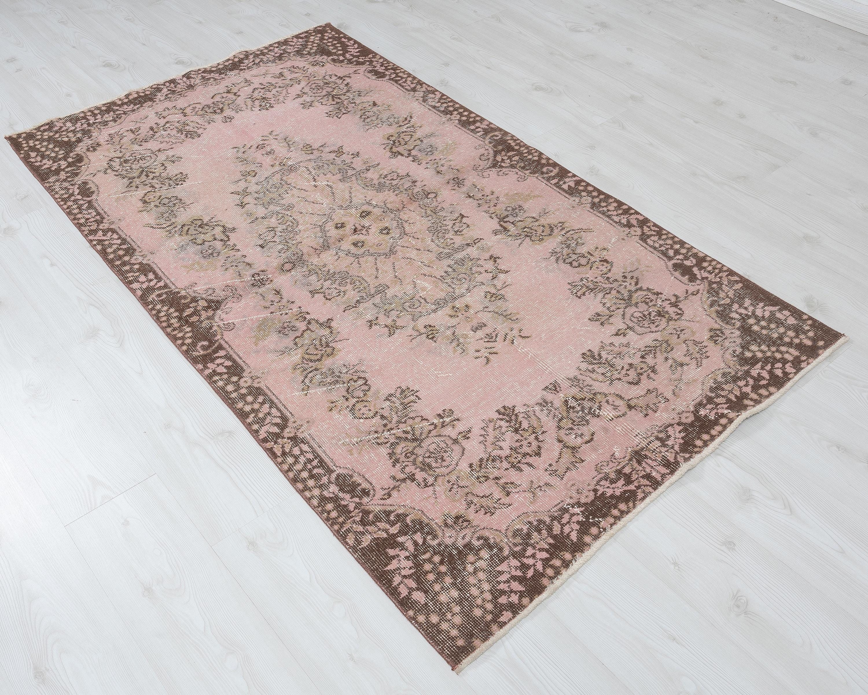 くすみピンク　188×91cm ボタニカル　Turkish Rug トルコラグ くすみピンク 188×91cm ボタニカル Turkish Rug トルコラグ くすみ