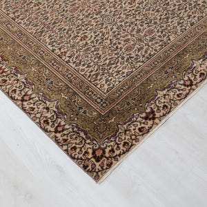 6x9 Beige Vintage Turkish Rug: Hand-Woven Wool Oushak Area Rug