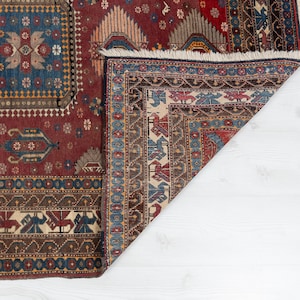 4x6 Vintage Rug, Red Blue Turkish Rug, Anatolian Rug, Bedroom Rug, Entryway Rug, Oushak Rug, Neutral Rug, Kitchen Rug, Muted Area Rug