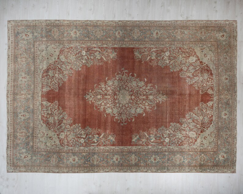 9x12 Vintage Rug , Pale Red Persian Rug , Antique Rug , Bedroom Rug