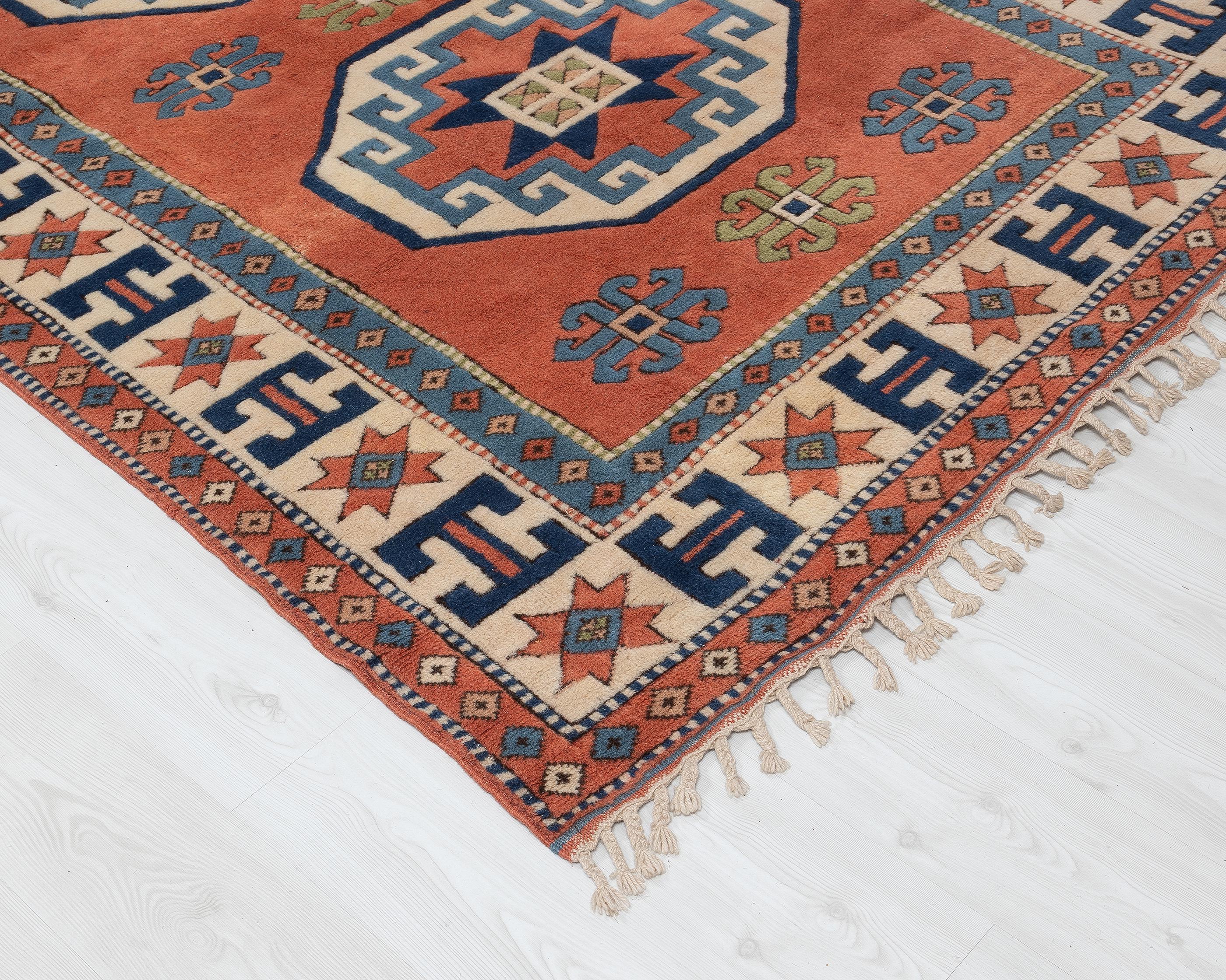 6x8 Vintage Turkish Rug: Hand-woven Red Anatolian Oushak - Etsy