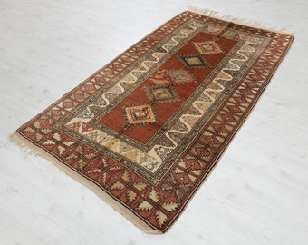 Tappeto turco vintage 4x7: tappeto anatolico in lana tessuto a mano