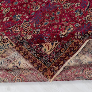 8x12 Red Vintage Turkish Oushak Rug: Hand-Woven Wool Blend