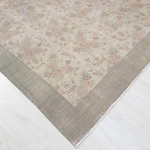 8x10 Vintage Turkish Oushak Rug: Beige Gray Wool, Hand-Knotted