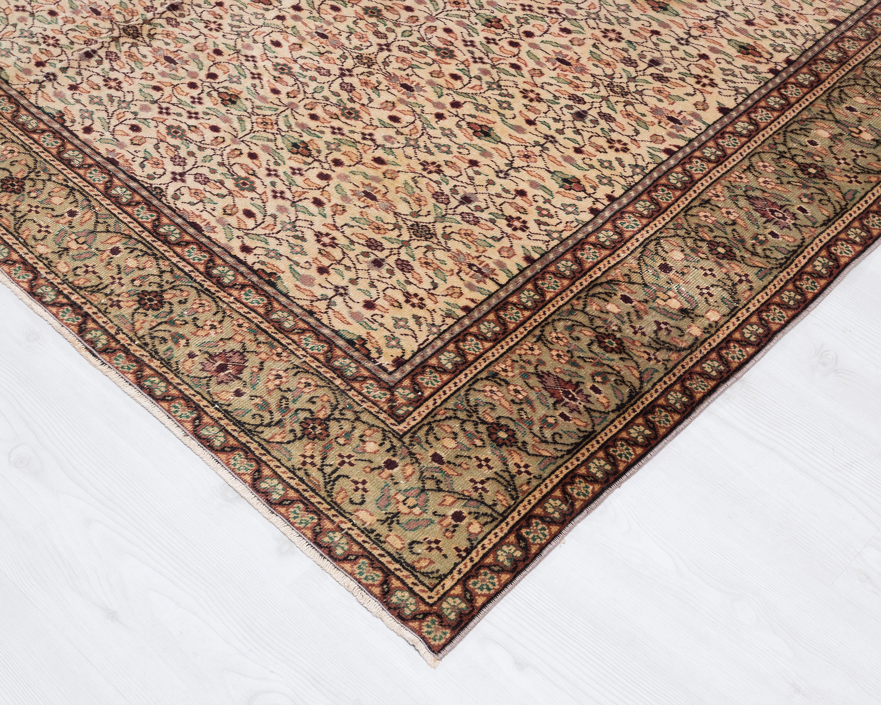 6x9 Vintage Oushak Rug: Handmade Turkish Wool Rug
