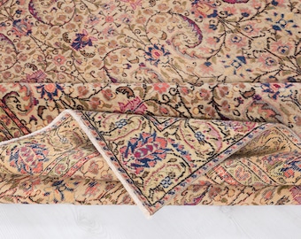 6x9 Vintage Oushak Rug: Handmade Wool Turkish Rug