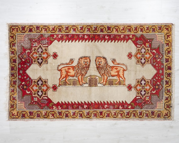 4x7 ヴィンテージ トルコウールラグ：手織りのウシャックデザイン