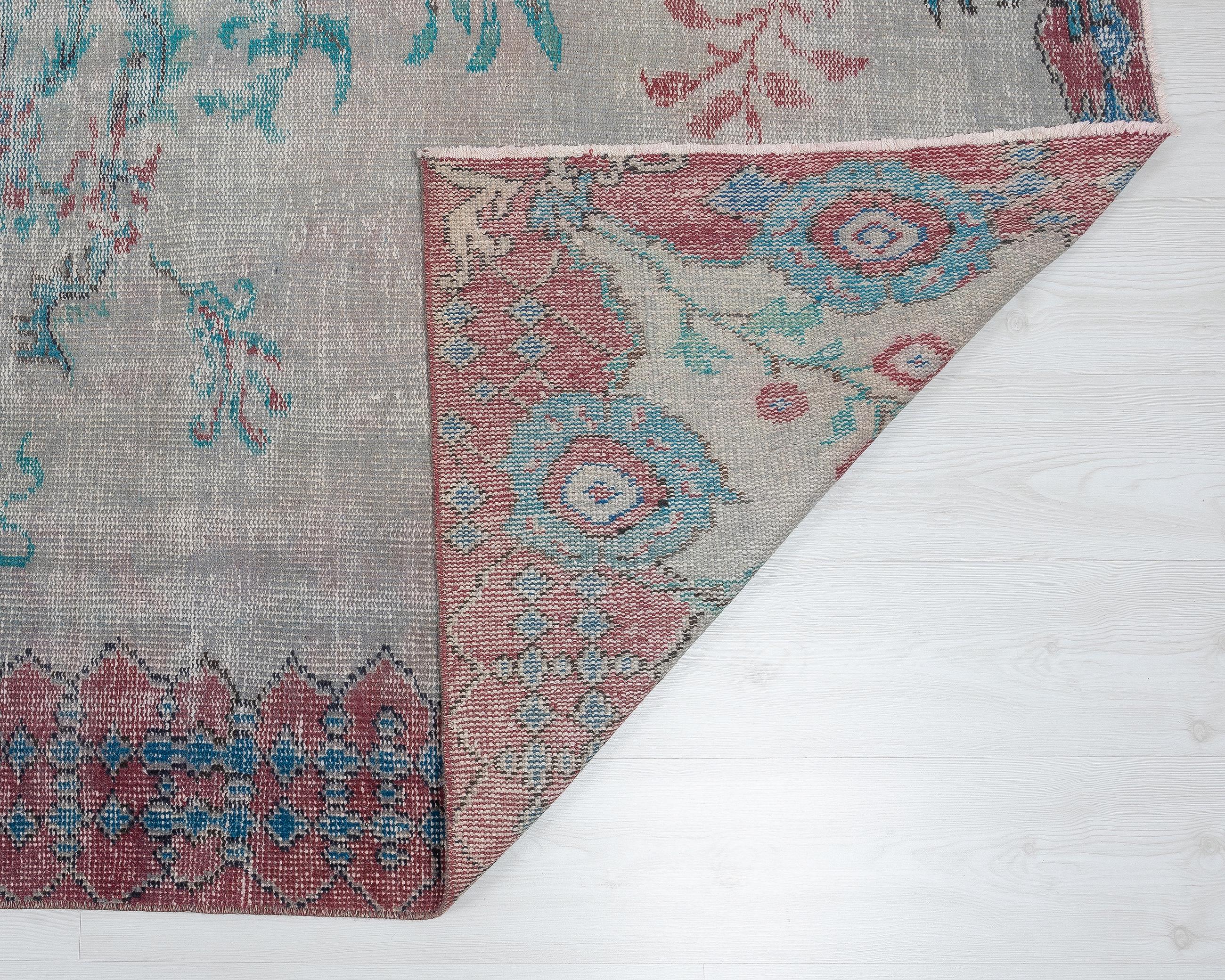 7x9 Vintage Turkish Oushak Rug: Gray Hand-knotted Wool Area Rug