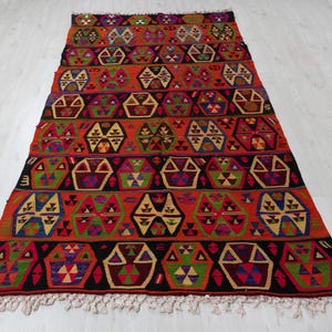 5x9 Vintage Rug, Red Geometric Rug, Antique Red Area Rug, Handmade Rug, Tribal Boho Rug, Wool Red Rug, 5x9 Natural Kilim Rug , 5x9 Rug