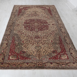 6x9 Vintage Rug, Red Vintage Rug, 6x9 Oushak Rug, Large Rug, Living Room Rug, Dining Room Rug, Antique Rug, 6x9 Rug, Neutral Rug, Red Rug
