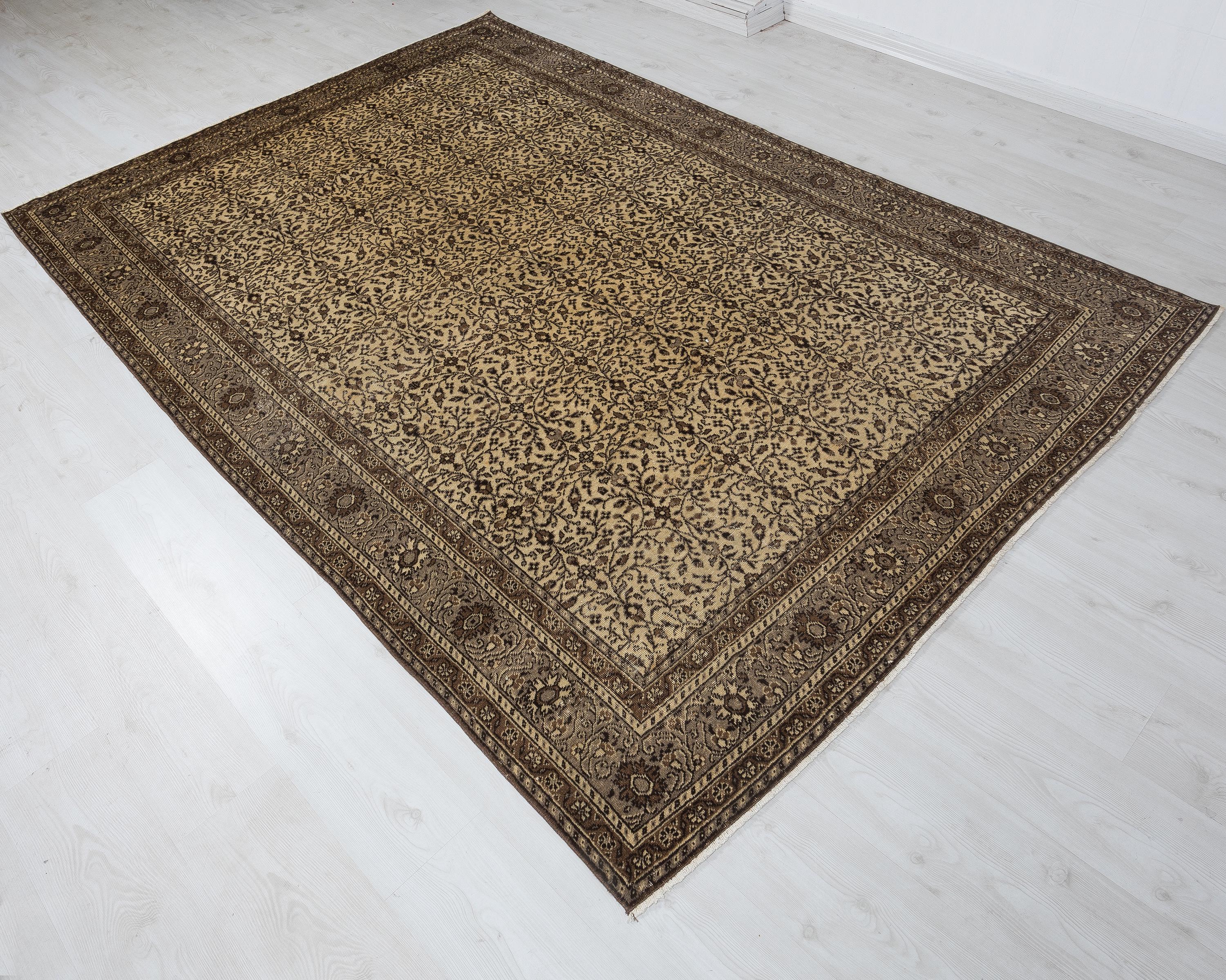 6x9 ベージュ トルコ ウシャク ラグ：ヴィンテージ ウール アナトリア