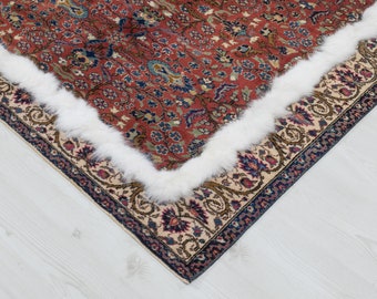 Tappeto turco vintage 4x7: tappeto anatolico in lana con motivo geometrico rosso
