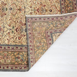 6x9 Vintage Beige Turkish Rug: Hand-Woven Wool Oushak Rug