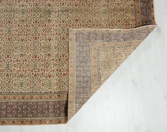 6x9 Beige Turkish Rug: Hand-Woven Wool Area Rug