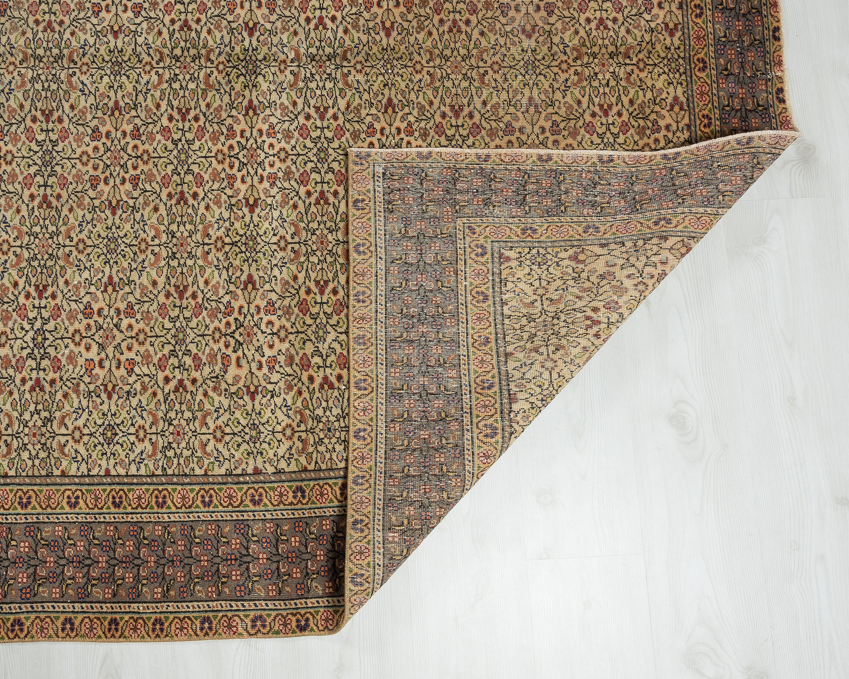 6x9 Beige Turkish Rug: Hand-Woven Wool Area Rug