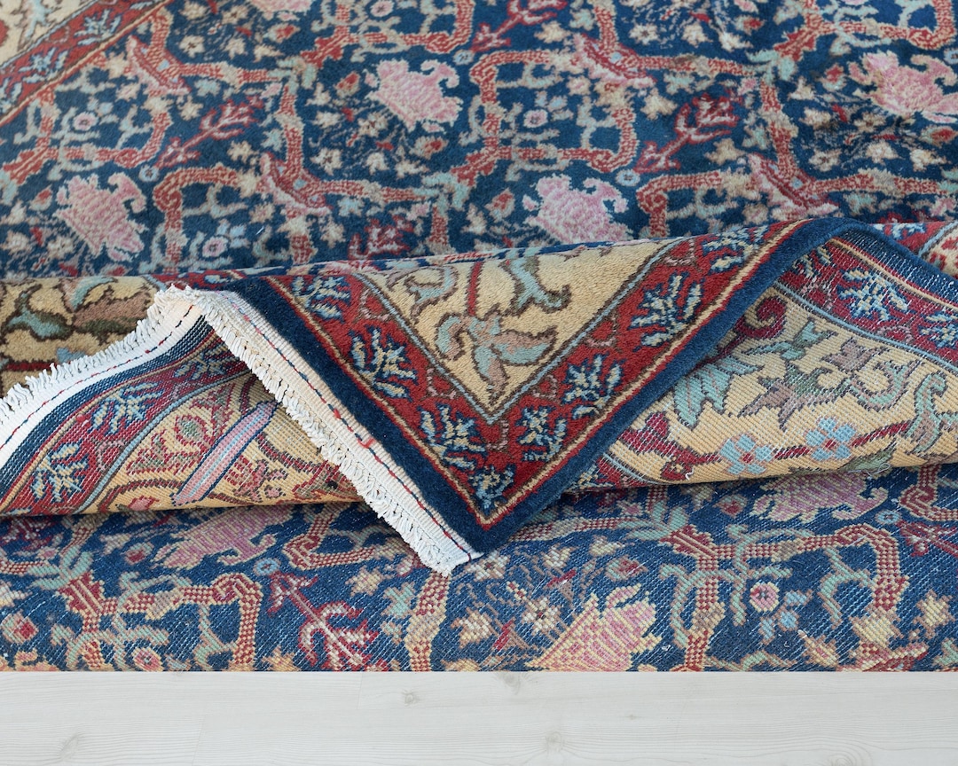 6x16 Vintage Hand-woven Turkish Mahal Rug: Blue Geometric Oriental Rug ...