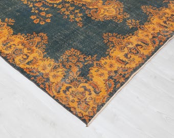 7x10 ヴィンテージ トルコ絨毯：ゴールド＆ネイビー ウシャック