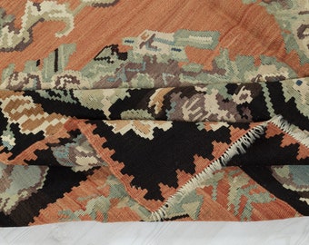 7x10 Vintage Turkish Kilim Rug: Hand-Woven Wool, Geometric Farmhouse Decor