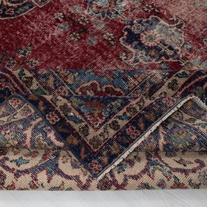 8x12 Vintage Turkish Rug: Hand-Woven Red & Navy Geometric Wool