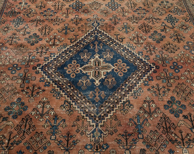 7x11 Vintage Rug , Red Persian Mahal Rug , Antique Rug , Bedroom Rug ...