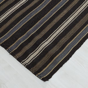 Vintage Black Turkish Kilim Rug: 4x9 Hand-Woven Anatolian Rug