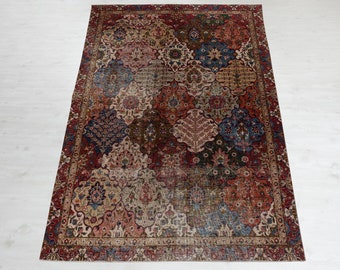 6x9 Hand-Woven Turkish Rug: Vintage Geometric Wool Area Rug