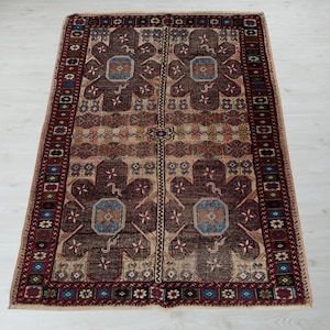 4x6 Vintage Rug, Red Blue Turkish Rug, Anatolian Rug, Bedroom Rug, Entryway Rug, Oushak Rug, Neutral Rug, Kitchen Rug, Muted Area Rug