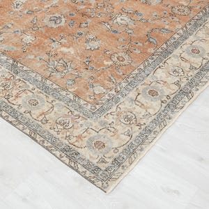 7x11 Vintage Turkish Oushak Rug: Red Anatolian Wool Area Rug