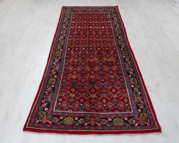 4x10 ヴィンテージ レッド トルコ製ランナーラグ：手織りウール