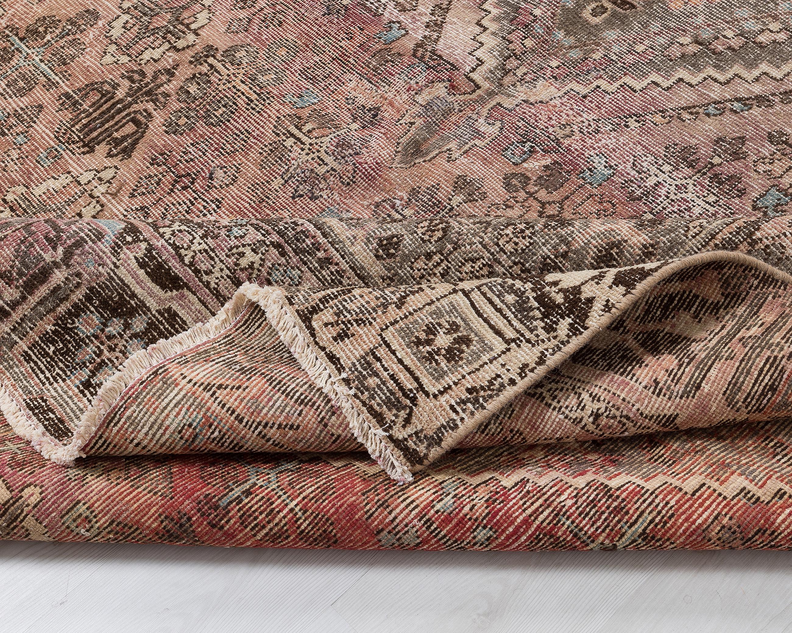8x12 Vintage Handwoven Turkish Rug: Red Geometric Wool Carpet