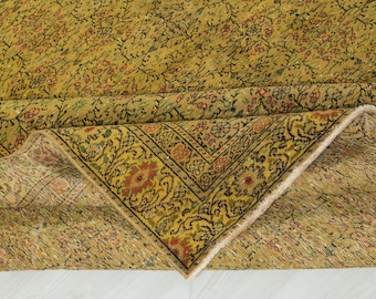 7x11 Vintage Turkish Rug: Antique Oushak Wool Rug