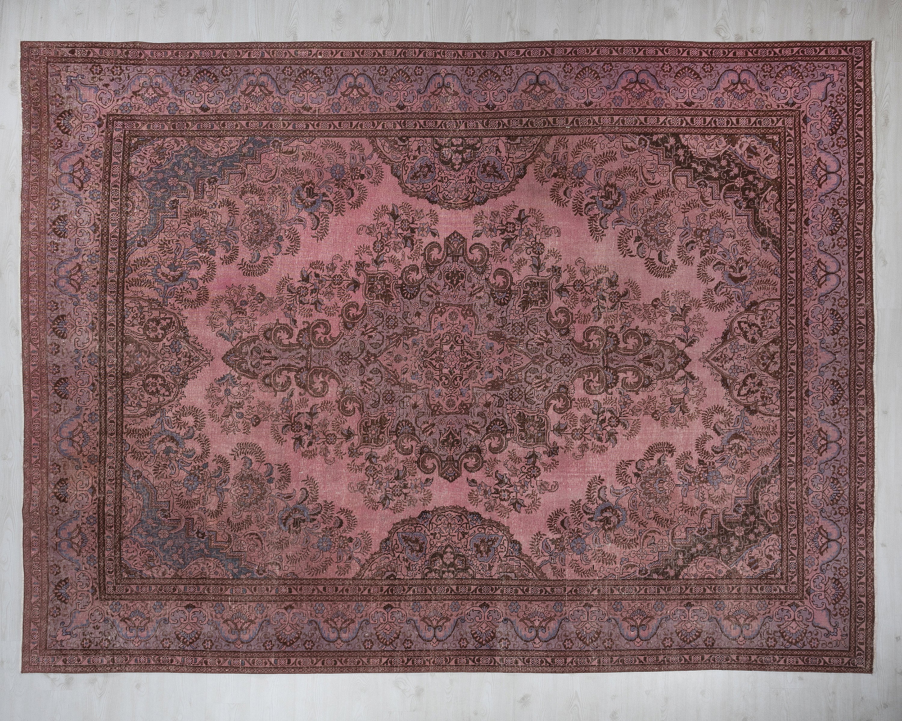 9x12 ピンクヴィンテージトルコラグ：手織りウール幾何学模様ラグ