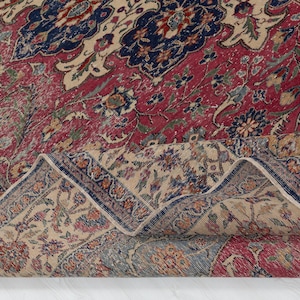 8x12 Vintage Turkish Oushak Rug: Hand-Woven Red Wool Blend