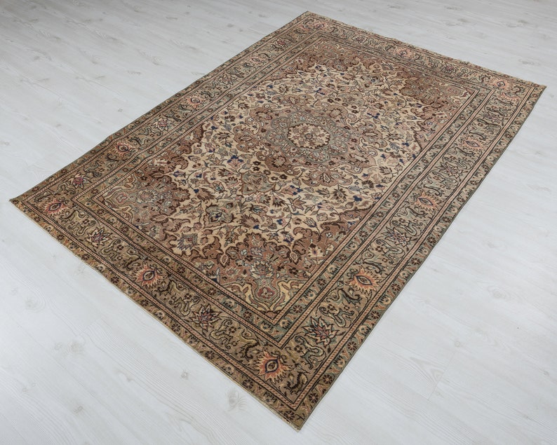 4x6 Vintage Rug, Brown Turkish Rug, Antique Handmade Rug, Oushak Rug