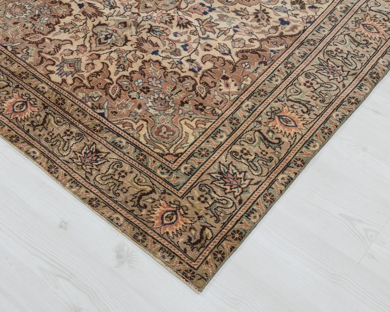 4x6 Vintage Rug, Brown Turkish Rug, Antique Handmade Rug, Oushak Rug