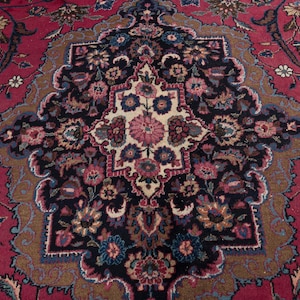 Vintage Hand-Woven Turkish Rug: 10x13 Red Geometric Wool Area Rug