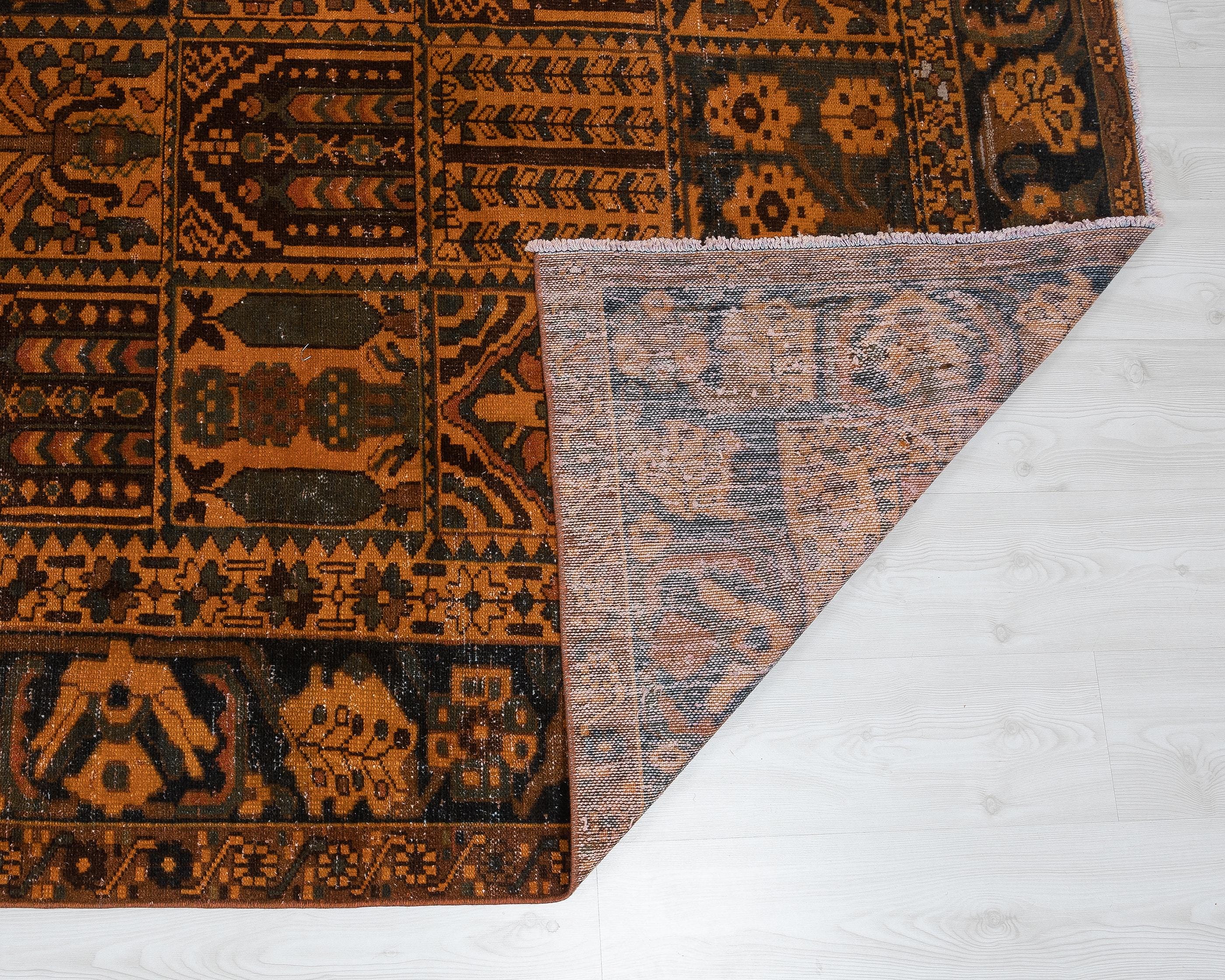 8x11 ヴィンテージ トルコラグ：オレンジブラウンの幾何学模様