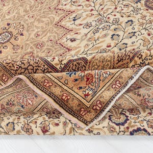 6x9 Beige Oushak Rug: Vintage Turkish Wool Area Rug