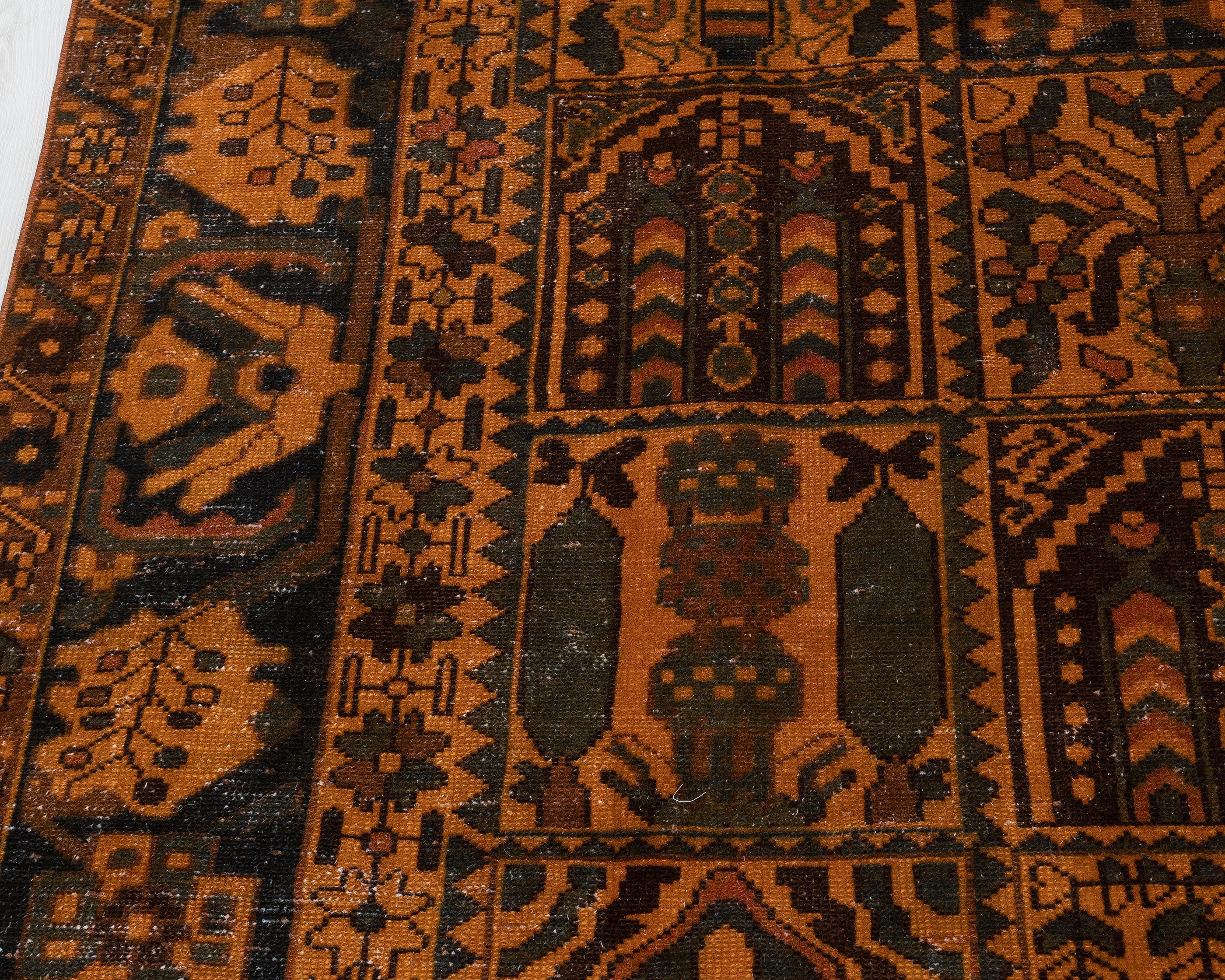 8x11 ヴィンテージ トルコラグ：オレンジブラウンの幾何学模様