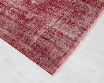 Alfombra turca vintage de 7x10: Alfombra de lana tejida a mano Red Oushak