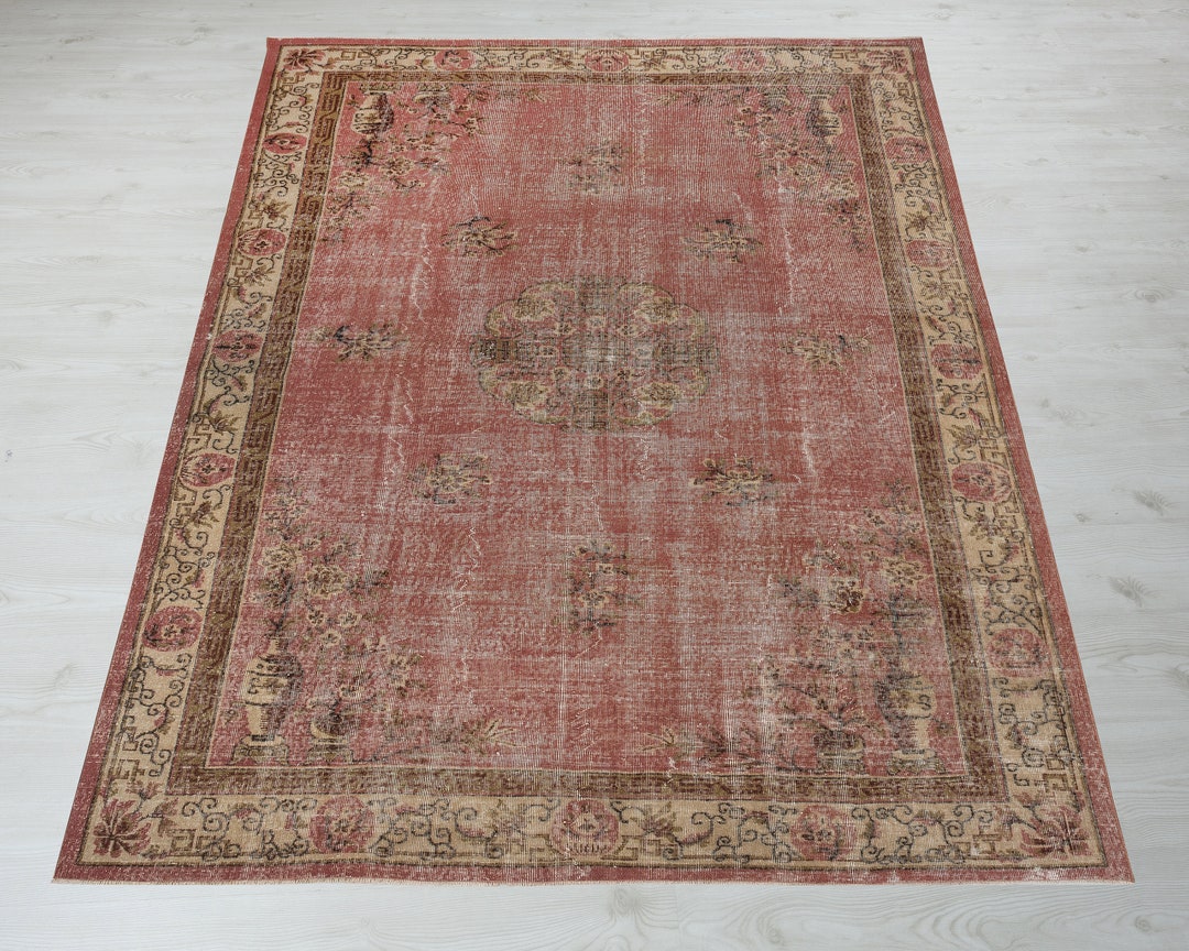 8x11 Vintage Turkish Rug:pink Color Antique Oushak Carpet - Etsy
