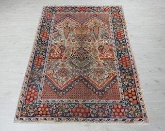 3x5 ヴィンテージ トルコラグ：手織りウールの幾何学模様エリアラグ